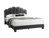 1pc Queen Size Bed Charcoal Wool Fabric Floral Design Headboard w LED Fully Upholstered Platform B011P238975