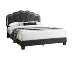 ZUN 1pc Queen Size Bed Charcoal Wool Fabric Floral Design Headboard w LED Fully Upholstered Platform B011P238975