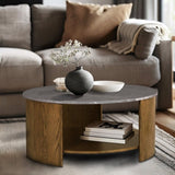 Round Mixed Material Coffee Table with Shelf B035P217812