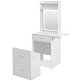 ZUN Small Vanity Desk with Mirror and Light, Dressing Table with Charging Station & Fold-up Panel for N704P210497K