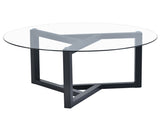 ON-TREND Round Glass Coffee Table Modern Cocktail Table Easy Assembly with Tempered Glass Top & WF293702AAB