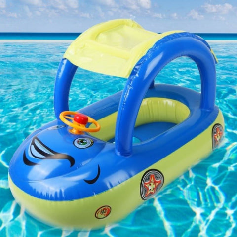 ZUN Inflatable Pool Float Car Shaped Toddler Swimming Float Boat Pool Toy Infant Swim Ring Pool with Sun 83617344