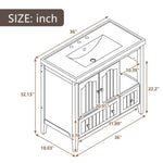 ZUN [VIDEO] 36" Bathroom Vanity with Ceramic Basin, Bathroom Storage Cabinet with Two Doors and Drawers, 37876408