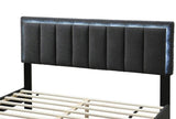 1pc Queen Size Bed Charcoal Wool Fabric Channel Tufting w LED Full Upholstered Bedframe Bedroom Bed B011P238968