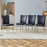 Modern minimalist dining chairs, black PU leather curved backrest and seat cushions, electroplated W1512P356180
