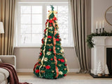 7 FT Fully Decorated Pre-lit Christmas Tree, Pop Up Artificial Xmas Tree with 200 Warm Lights Remote 00697986