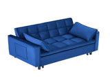 The 55-inch dreamlike blue velvet sofa is elegant and convenient with pockets, cleverly interpreting 32908326