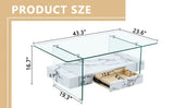 ZUN 43.3 Inch Modern Two-Tier Coffee Table - Clear Tempered Glass and White Marble Texture, W1151P232633