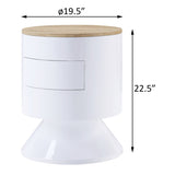 White High Gloss and Natural 1-drawer Drum Nightstand B062P185684
