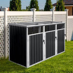 ZUN Garbage Bin Shed Stores 3 Trash Cans Metal Outdoor Bin Shed for Garbage Storage,Grey W1350P230164