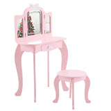 Kids Vanity Table and Chair Set, 2-in-1 Girls Vanity with Tri-Folding Mirror & 3-Color LED Lights, 1 83208764