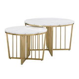 ZUN Modern Round Nesting Coffee Table Set 2-Piece White & Marbling Top Gold Base WF320654AAK