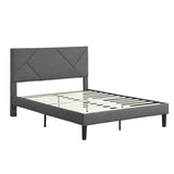 ZUN Queen Size Upholstered Platform Bed Frame with Headboard, Strong Wood Slat Support, Mattress W2297141354