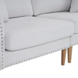 ZUN 214*83*86cm American Style With Copper Nails, Burlap, Solid Wood Legs, Indoor Double Sofa, Off-White 78622519
