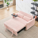 The pull-out push-in pink corduroy sofa with dual functions, equipped with a movable tabletop W1278P249022