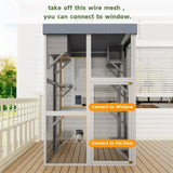 70.5 Tall Wooden Catio Outdoor Cat Enclosure, Gray Cat House Large Solid Wood Cage Playpen with 6 W773P307596
