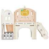 ZUN Kids Slide Playset Structure, Castle Climbing Crawling Playhouse with Slide, Arch Tunnel, Ring Toss, 69695487