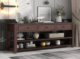 Retro Design Console Table with Two Open Shelves, Pine Solid Wood Frame and Legs for Living Room 20760621