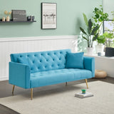 71 inch convertible love seat sofa, American retro, light blue velvet, suitable for small living W1658P191740