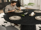 47 inch Round MDF Dining Table for 4, Modern Farmhouse Kitchen Table with Wood Strip Base, Black 49913850