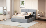 ZUN Queen Size Upholstered Platform Bed with Lateral Storage Compartments and Thick Fabric, Velvet, Gray 75621205