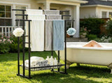 3-Tier Freestanding Towel Stand with Bottom Storage Basket, Black Iron Towel Rack with Adjustable 26651064
