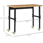 ZUN 47" Garage Work Bench with Wheels, Height Adjustable Legs, Bamboo Tabletop Workstation Tool Table 01358519