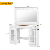 43.3" Vanity Desk with Large Mirror Hollywood Bulbs, Modern Glass Top Makeup Vanity with Drawers 24006869
