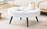 ZUN 31.5" White Marble-Patterned MDF Round Coffee Table with black Metal Legs.Adjustable Feet,Coffee W1151P205775