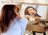 Flip-Top Mirror Vanity Desk 38", 2 AC Outlets USB Type-C Charging Station Makeup Table Computer Desk 76044667