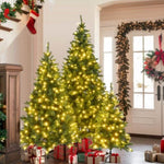 ZUN 8FT, 6FT, 4FT Pre-Lit Green Pine Artificial Christmas Tree, Set of 3 Hinged Xmas Trees with 820 96675972