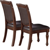 Royal Majestic Formal Set of 2 Arm Chairs Brown Color Rubberwood Dining Room Furniture Faux Leather B01180916