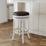 30" Bar Stool, White Finish, Black Leather Seat B04660737