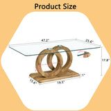 Modern Style Glass Top MDF Coffee Table with Natural Wood Color Base - Suitable for Living Rooms and W3226P279048