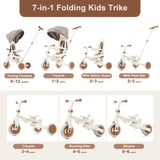 7 in 1 Baby Tricycle, Foldable Toddler Tricycle with Removable and Adjustable Parent Handle, Toddler N726P248345O