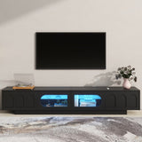 ZUN ON-TREND TV Stand with Fluted tempered Glass Doors for TVs Up to 95'', Functional Media Console with WF531672AAB