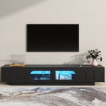 ZUN TV Stand with Fluted tempered Glass Doors for TVs Up to 95'', Functional Media Console with Arched 73167365