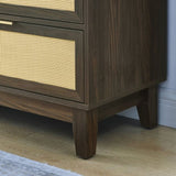 ZUN Bedroom 7 drawer dresser, rattan dresser modern wooden chest of drawers with spacious storage space W1781P183010