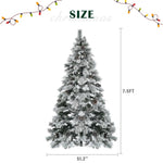 ZUN 7.5FT Pre-Lit Spruce Snow Flocked Christmas Tree with Pine Cones, Artificial Xmas Tree with 745 N704P198471A