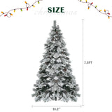 ZUN 7.5FT Pre-Lit Spruce Snow Flocked Christmas Tree with Pine Cones, Artificial Xmas Tree with 745 47118167