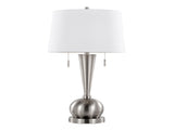 Jules 30.25" Contemporary Metal Table Lamp in Brushed Nickel with White Linen Shade and Built-In USB B202P224212