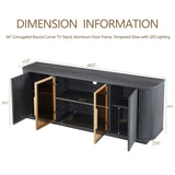 64-Inch Wavy TV Cabinet, Round Sideboard, Wooden Vertical Stripe Storage Cabinet, Aluminum Door W1162P309027