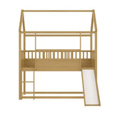 House Bunk Bed with Convertible Slide and Ladder, Floor Bunk Bed Twin Over Twin with Safety W1858P241096