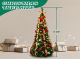 7 FT Fully Decorated Pre-lit Christmas Tree, Pop Up Artificial Xmas Tree with 200 Warm Lights Remote 00697986