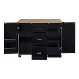 K&K Rolling Kitchen Island with Storage, Kitchen Cart with Rubber Wood Top, 3 Drawer, 2 Slide-Out WF316599AAB