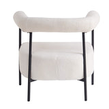 Modern Boucle Fabric Upholstered Accent Chair, Curved Armchair with Black Metal Frame, White N765P236503W