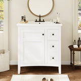30 Inch Vanity with Ceramic Sink, White with 3 Drawers, Solid Wood Frame Modern N710P252105K