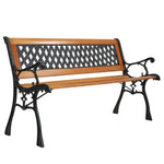 ZUN 49" Garden Bench Patio Porch Chair Deck Hardwood Cast Iron Love Seat Weave Style Back 41635196