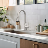 Kitchen Faucet with Pull Down Sprayer and 4 Spraying Modes Brushed Nickel Commercial 1 or 3 Hole T3177P289664