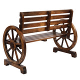 Rustic 2-Person Wooden Wagon Wheel Bench with Slatted Seat and Backrest, 54868560